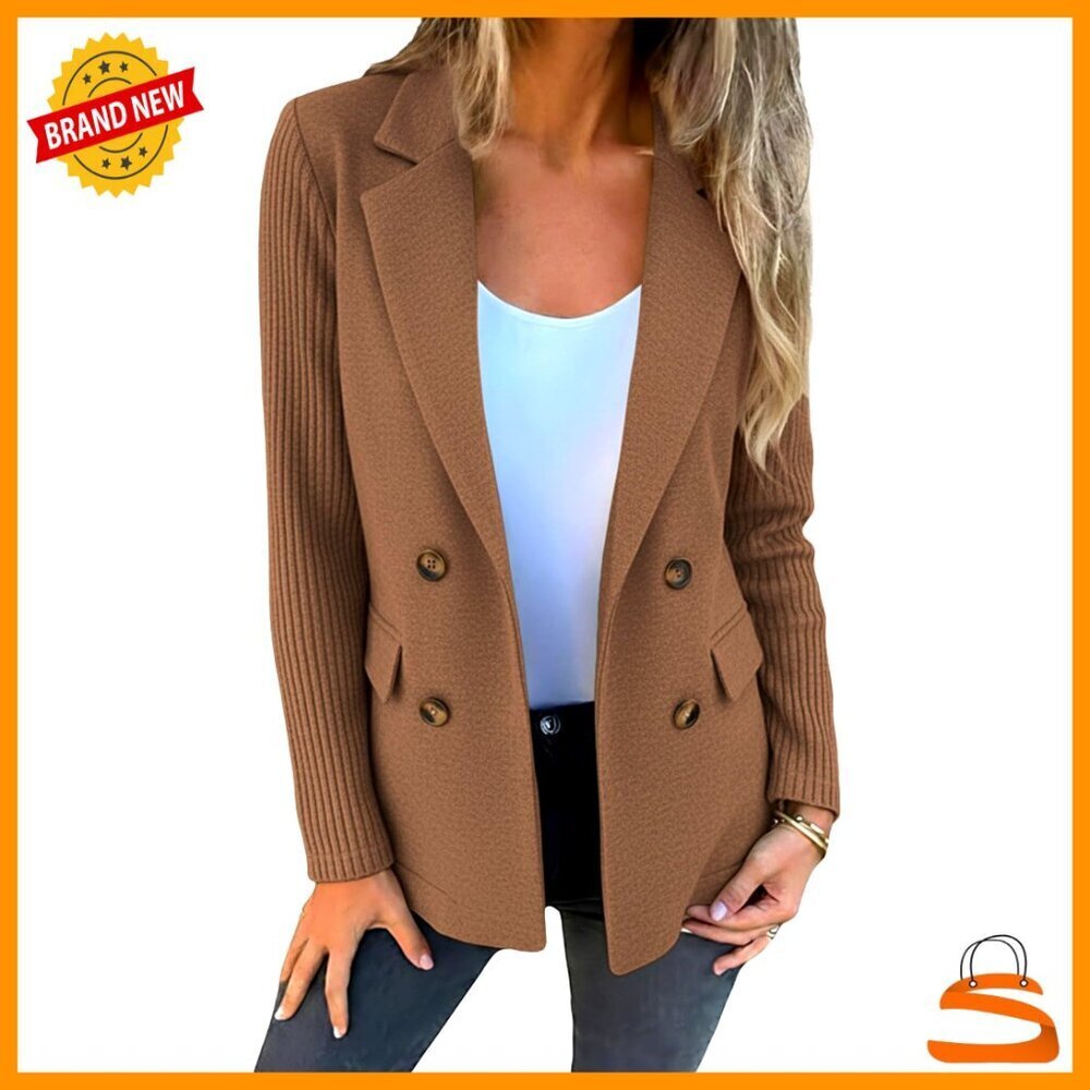Wool Blazer Double-Breasted Business Casual Work Jacket with Pockets